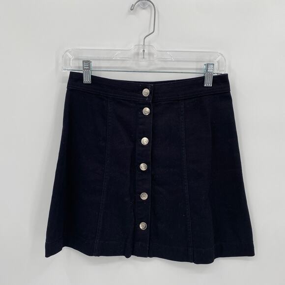 H&M Divided Button Front A-Line Denim Mini Skirt Black Size 2 - Picture 1 of 6